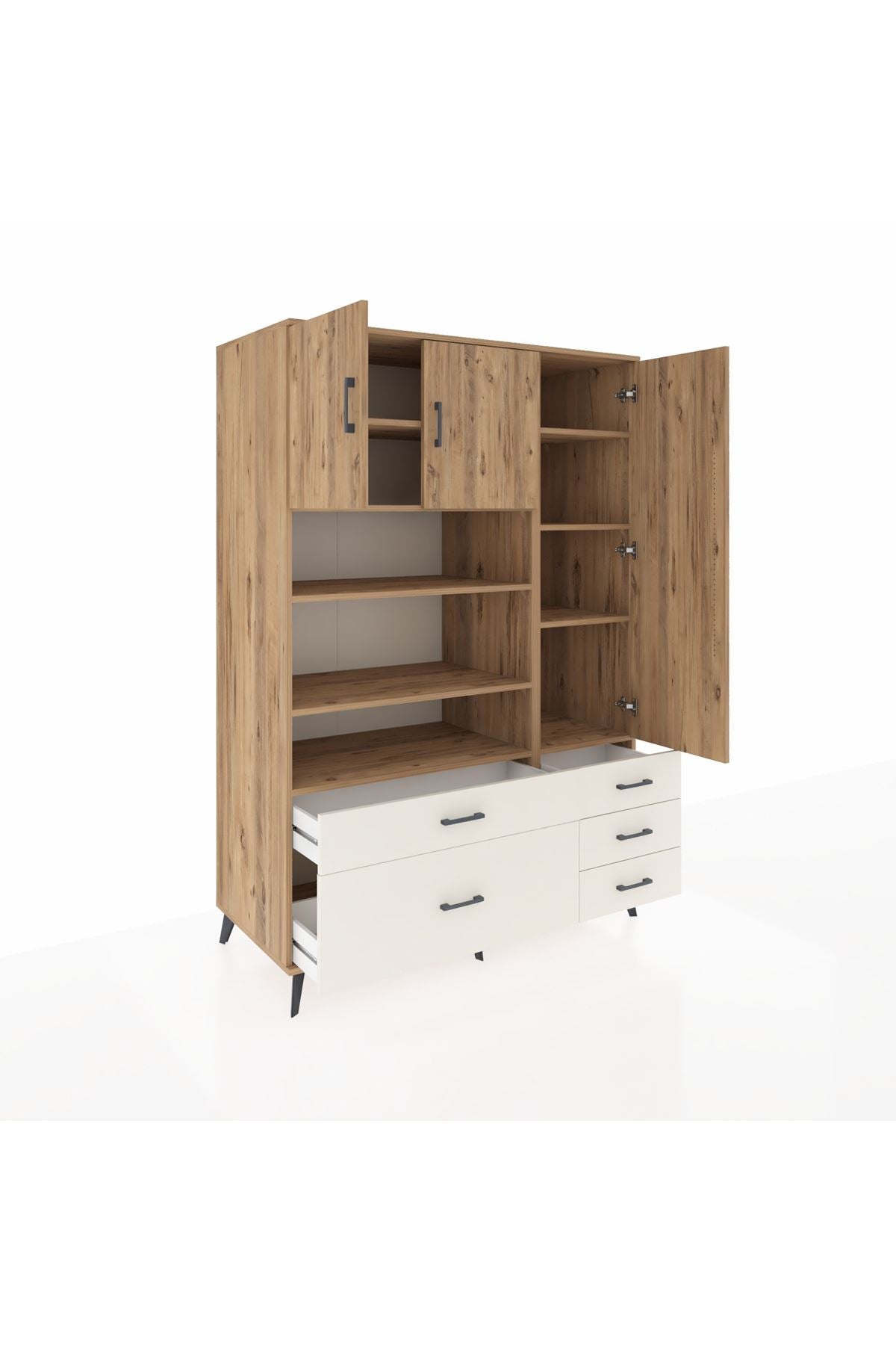 Kronos Dolap 9 Raflı 5 Çekmeceli 3 Kapaklı 132x59x195 Çam-Çam/Aytaşı