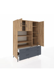 Kronos Dolap 9 Raflı 5 Çekmeceli 3 Kapaklı 132x59x195 Çam-Çam/Antrasit