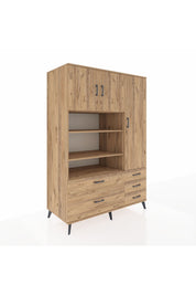 Kronos Dolap 9 Raflı 5 Çekmeceli 3 Kapaklı 132x59x195 Çam-Çam/Çam