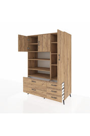 Kronos Dolap 9 Raflı 5 Çekmeceli 3 Kapaklı 132x59x195 Çam-Çam/Çam