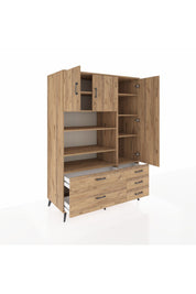 Kronos Dolap 9 Raflı 5 Çekmeceli 3 Kapaklı 132x59x195 Çam-Çam/Çam