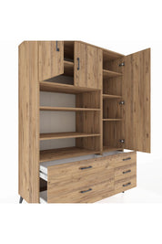 Kronos Dolap 9 Raflı 5 Çekmeceli 3 Kapaklı 132x59x195 Çam-Çam/Çam