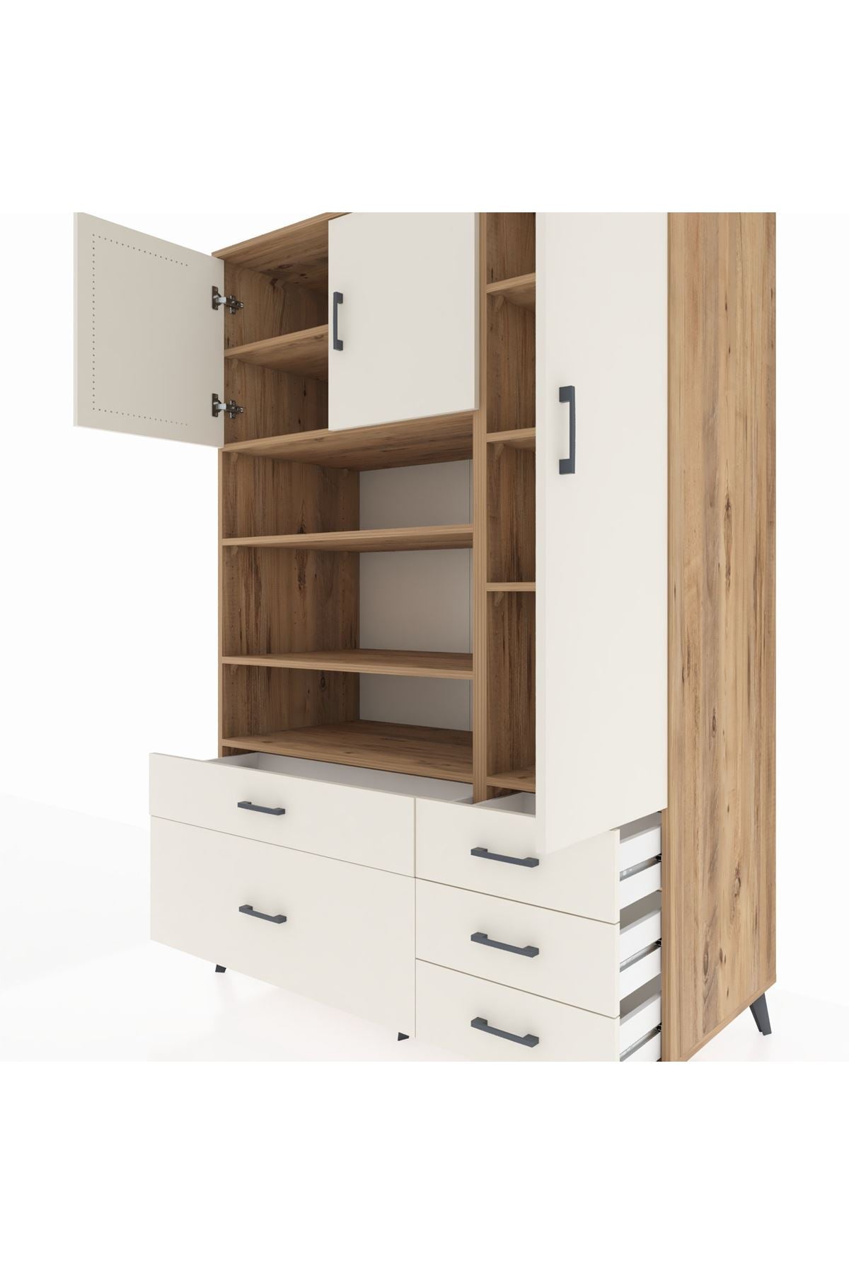 Kronos Dolap 9 Raflı 5 Çekmeceli 3 Kapaklı 132x59x195 Çam-Aytaşı/Aytaşı