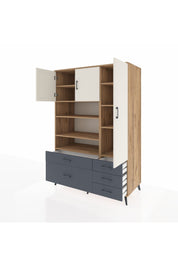 Kronos Dolap 9 Raflı 5 Çekmeceli 3 Kapaklı 132x59x195 Çam-Aytaşı/Antrasit