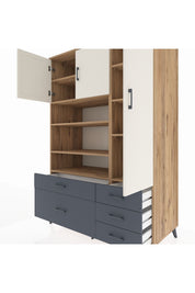 Kronos Dolap 9 Raflı 5 Çekmeceli 3 Kapaklı 132x59x195 Çam-Aytaşı/Antrasit