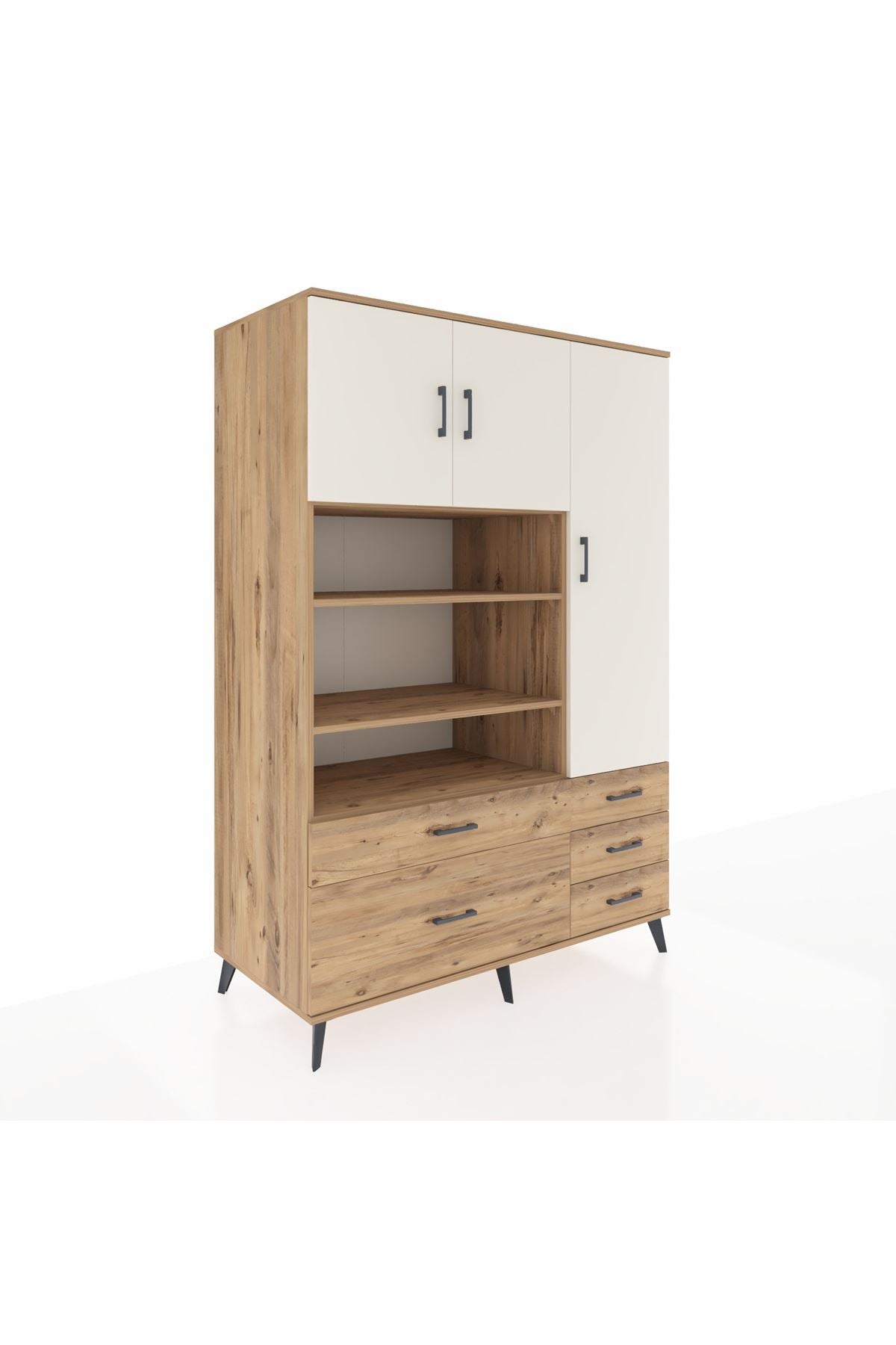 Kronos Dolap 9 Raflı 5 Çekmeceli 3 Kapaklı 132x59x195 Çam-Aytaşı/Çam