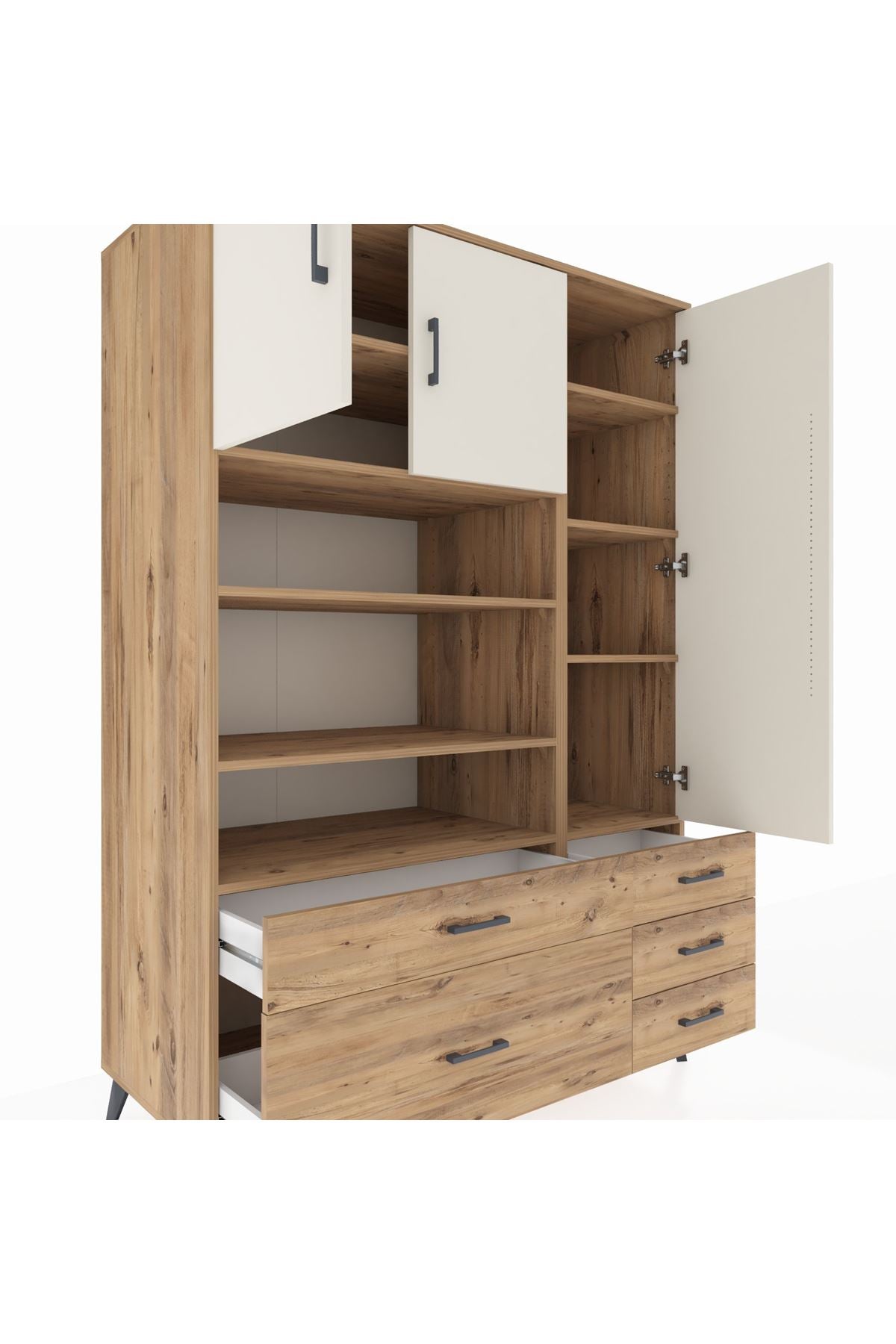 Kronos Dolap 9 Raflı 5 Çekmeceli 3 Kapaklı 132x59x195 Çam-Aytaşı/Çam