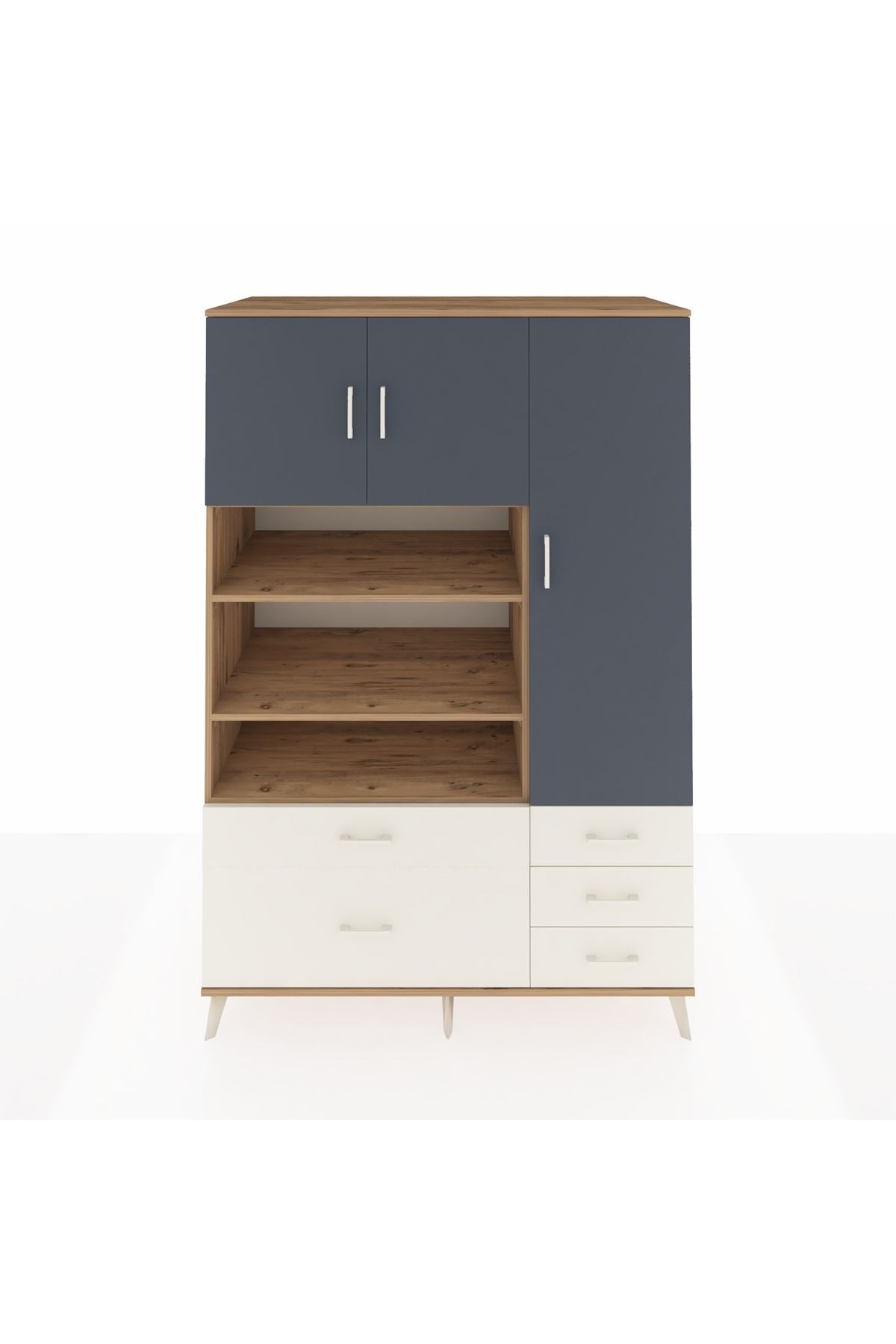 Kronos Dolap 9 Raflı 5 Çekmeceli 3 Kapaklı 132x59x195 Çam-Antrasit/Aytaşı