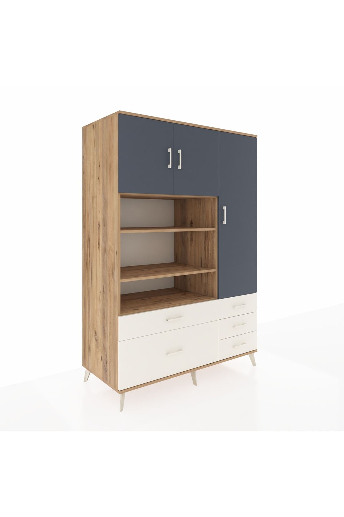 Kronos Dolap 9 Raflı 5 Çekmeceli 3 Kapaklı 132x59x195 Çam-Antrasit/Aytaşı