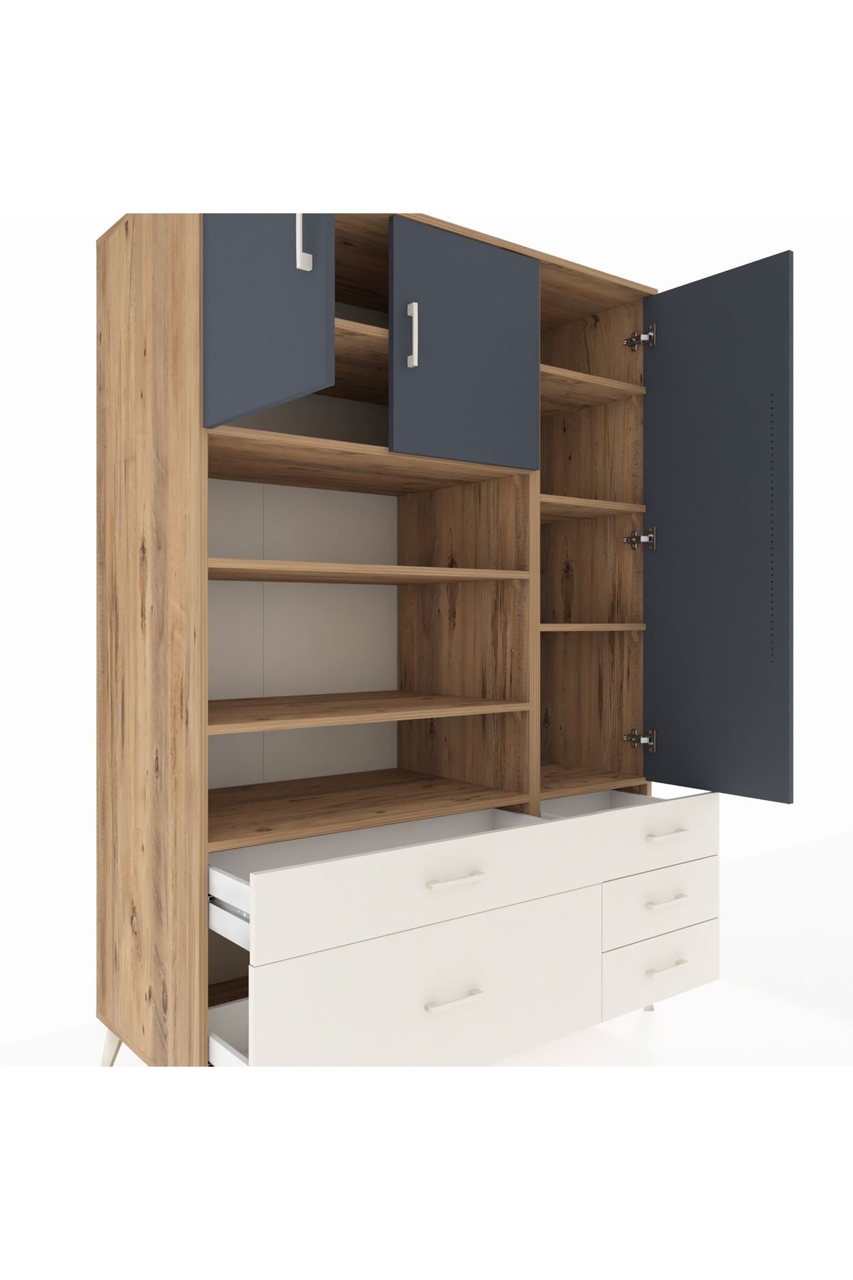 Kronos Dolap 9 Raflı 5 Çekmeceli 3 Kapaklı 132x59x195 Çam-Antrasit/Aytaşı