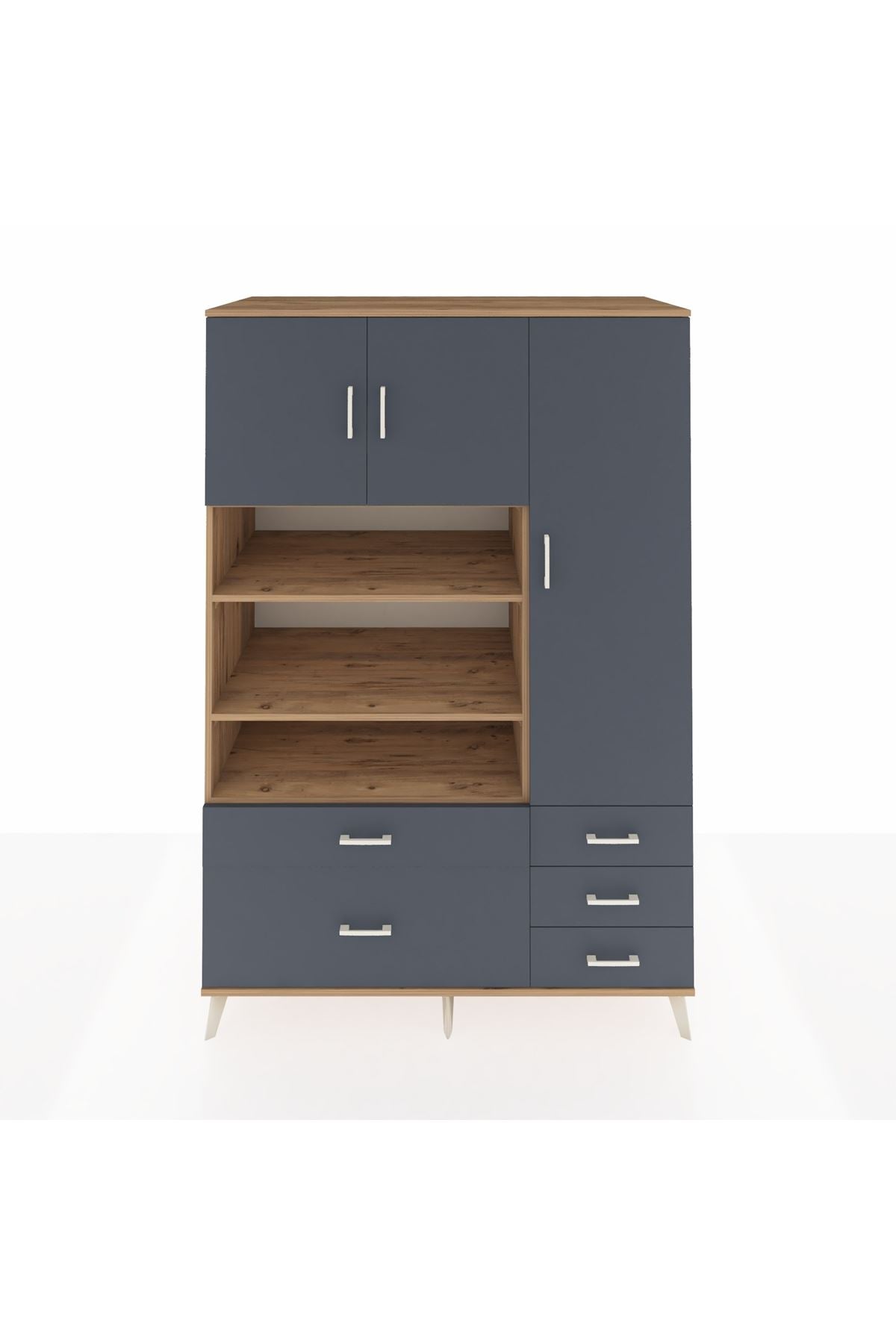 Kronos Dolap 9 Raflı 5 Çekmeceli 3 Kapaklı 132x59x195 Çam-Antrasit/Antrasit