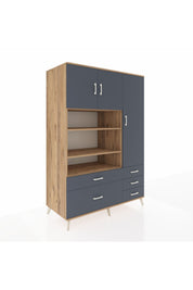 Kronos Dolap 9 Raflı 5 Çekmeceli 3 Kapaklı 132x59x195 Çam-Antrasit/Antrasit