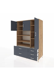 Kronos Dolap 9 Raflı 5 Çekmeceli 3 Kapaklı 132x59x195 Çam-Antrasit/Antrasit