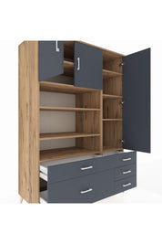 Kronos Dolap 9 Raflı 5 Çekmeceli 3 Kapaklı 132x59x195 Çam-Antrasit/Antrasit