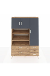 Kronos Dolap 9 Raflı 5 Çekmeceli 3 Kapaklı 132x59x195 Çam-Antrasit/Çam