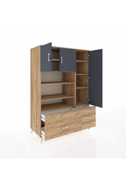 Kronos Dolap 9 Raflı 5 Çekmeceli 3 Kapaklı 132x59x195 Çam-Antrasit/Çam