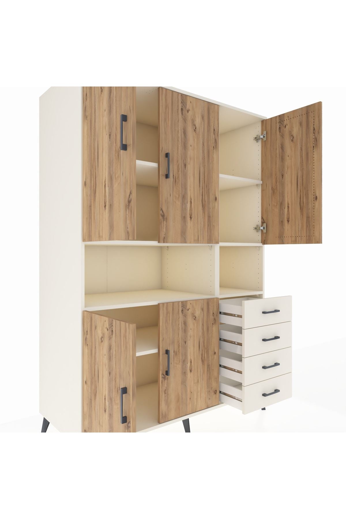 Kronos Dolap 7 Raflı 4 Çekmeceli 5 Kapaklı 132x59x195 Aytaşı-Çam/Aytaşı