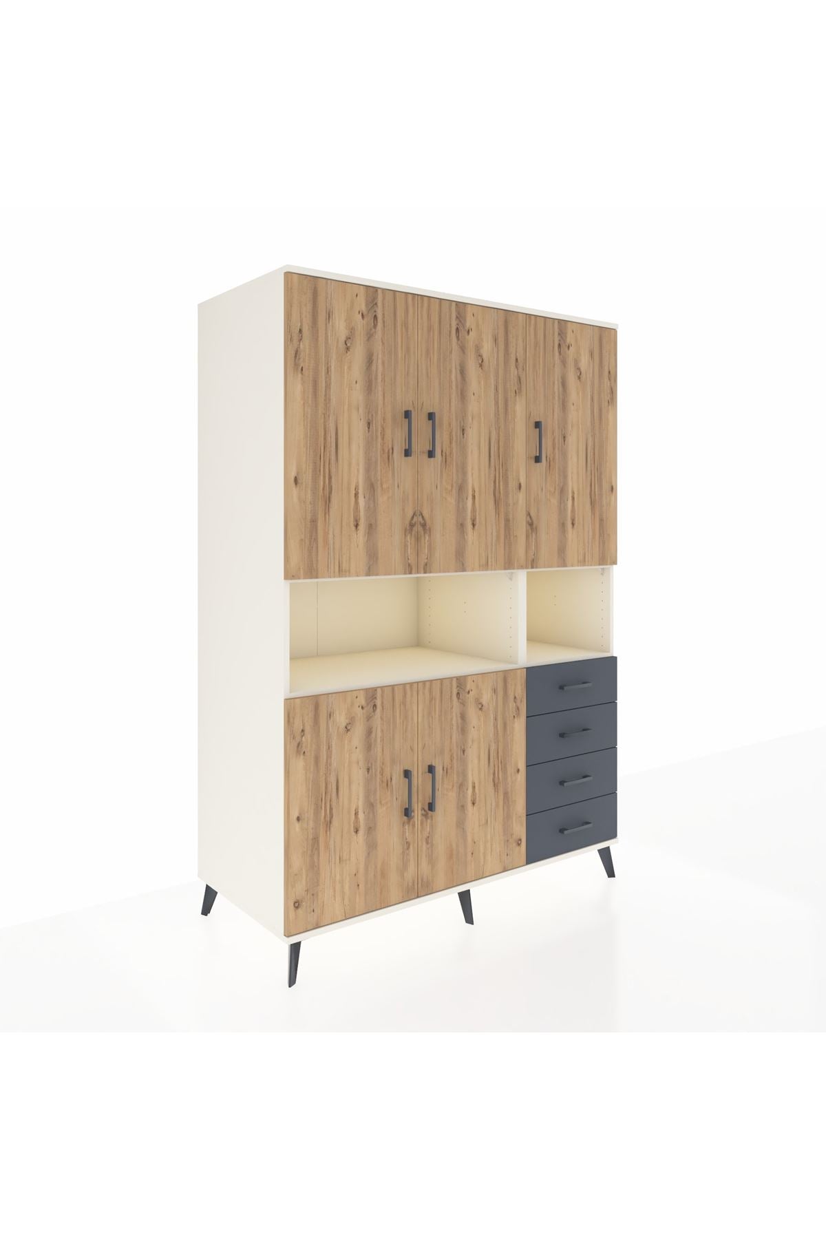 Kronos Dolap 7 Raflı 4 Çekmeceli 5 Kapaklı 132x59x195 Aytaşı-Çam/Antrasit