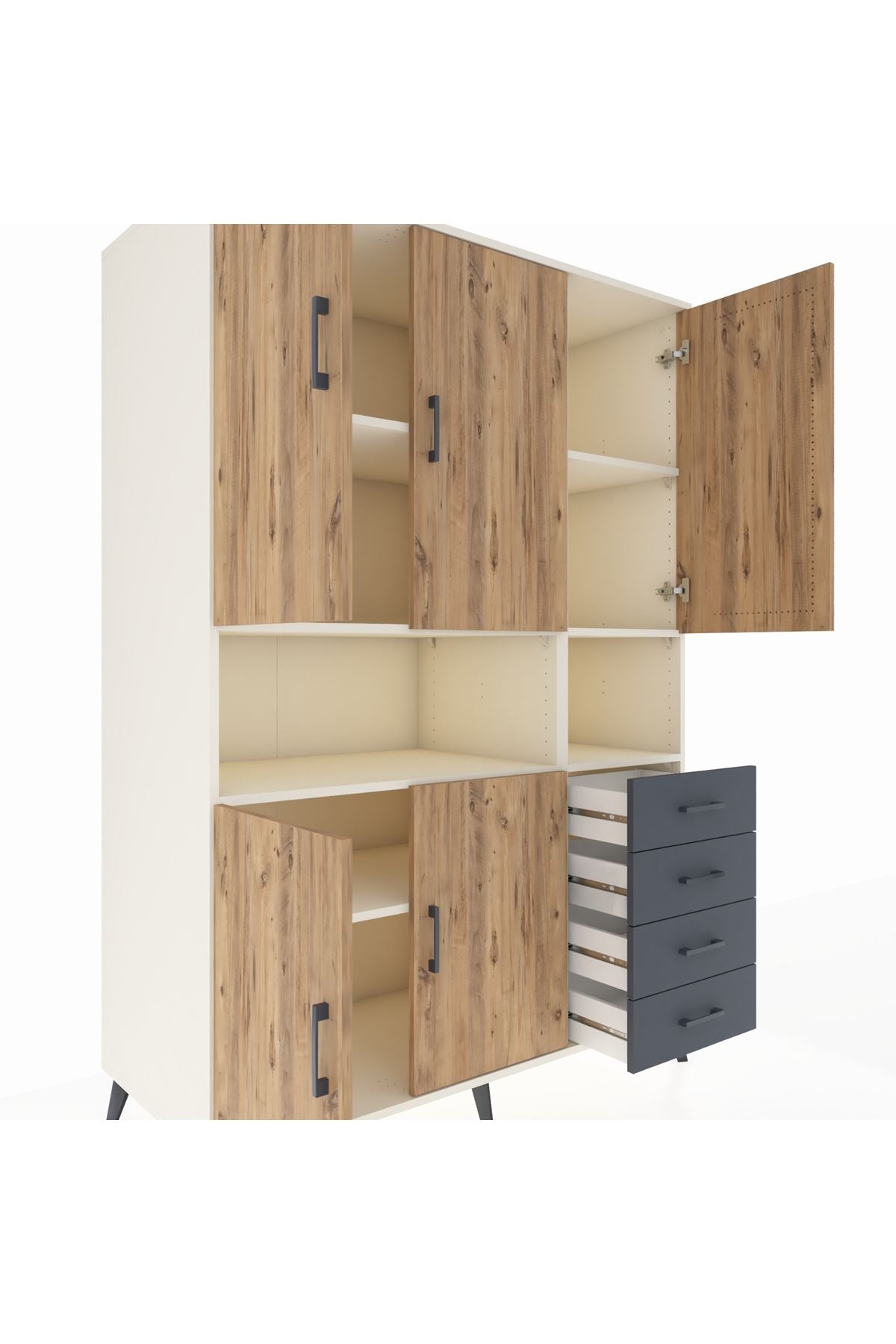 Kronos Dolap 7 Raflı 4 Çekmeceli 5 Kapaklı 132x59x195 Aytaşı-Çam/Antrasit