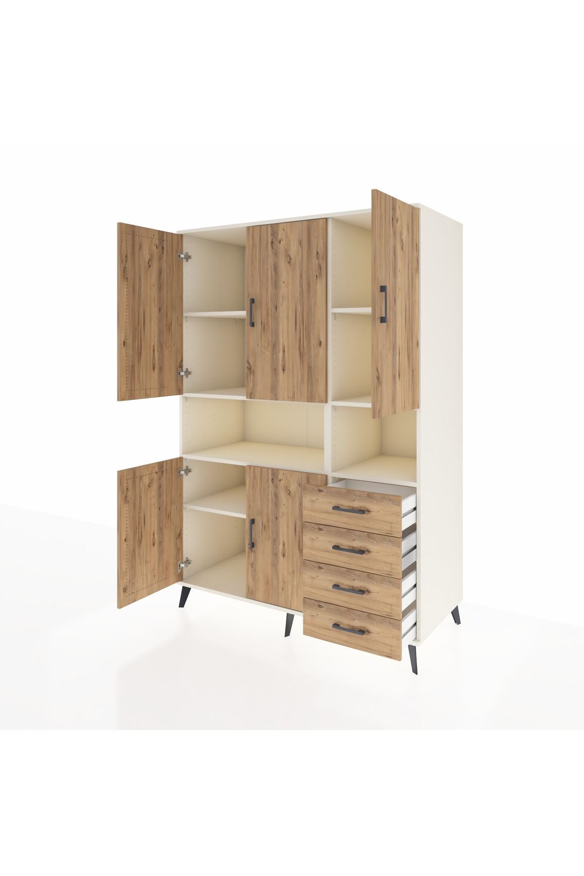 Kronos Dolap 7 Raflı 4 Çekmeceli 5 Kapaklı 132x59x195 Aytaşı-Çam/Çam