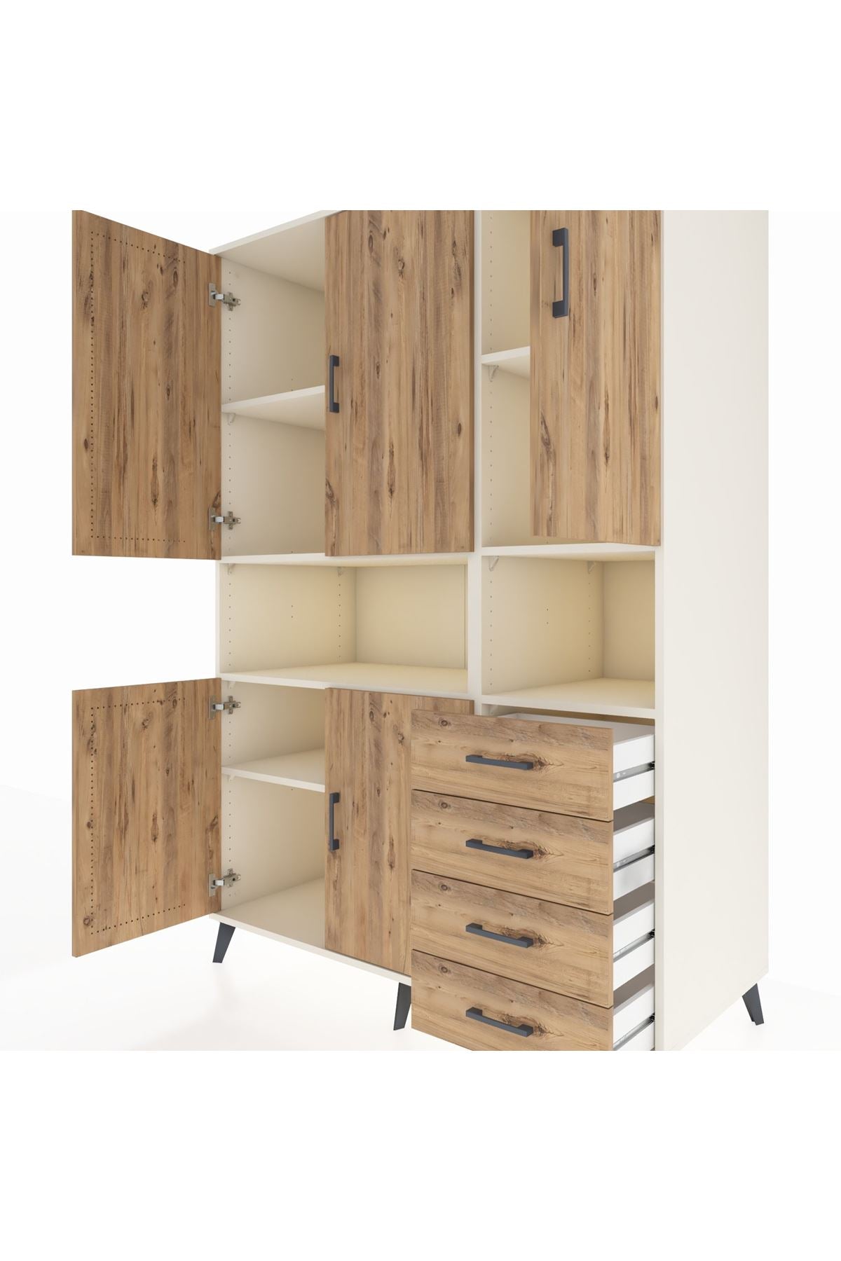 Kronos Dolap 7 Raflı 4 Çekmeceli 5 Kapaklı 132x59x195 Aytaşı-Çam/Çam