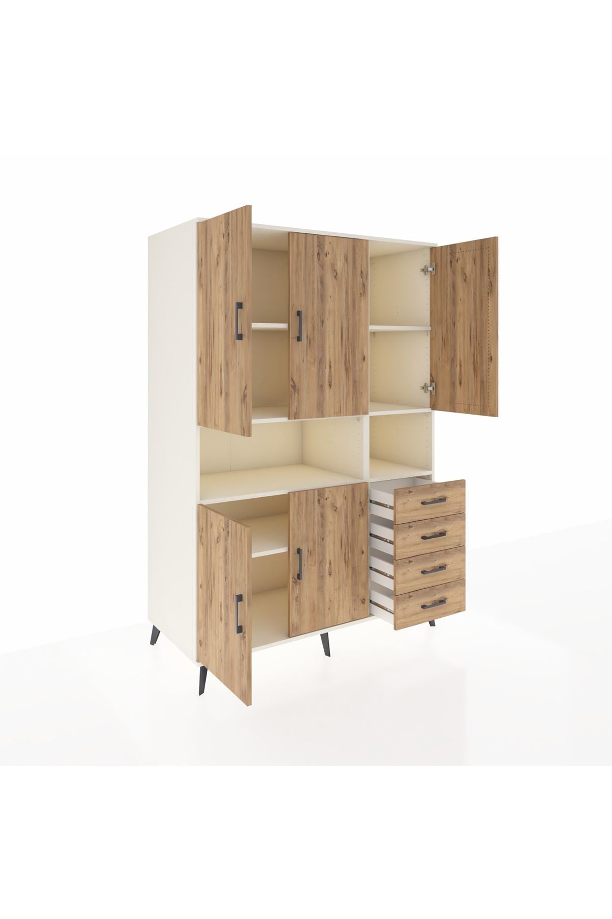 Kronos Dolap 7 Raflı 4 Çekmeceli 5 Kapaklı 132x59x195 Aytaşı-Çam/Çam