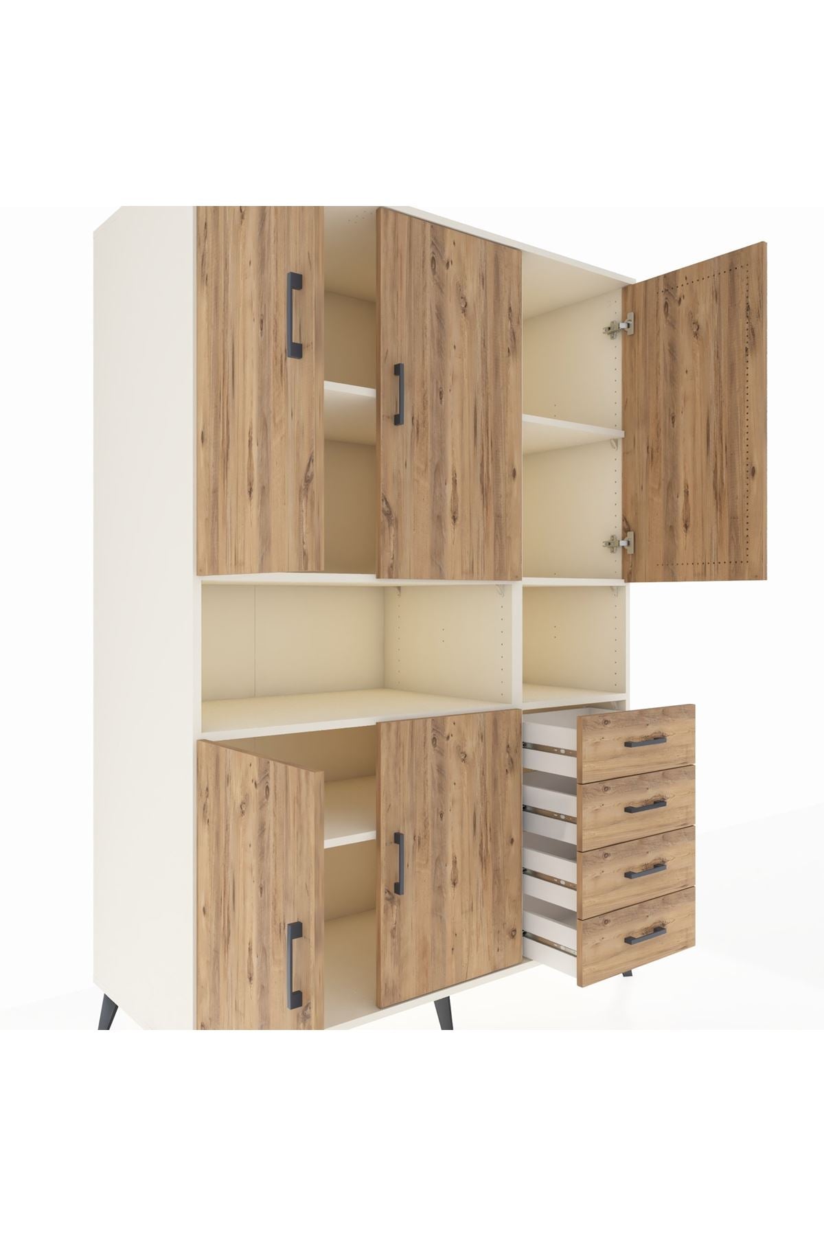 Kronos Dolap 7 Raflı 4 Çekmeceli 5 Kapaklı 132x59x195 Aytaşı-Çam/Çam