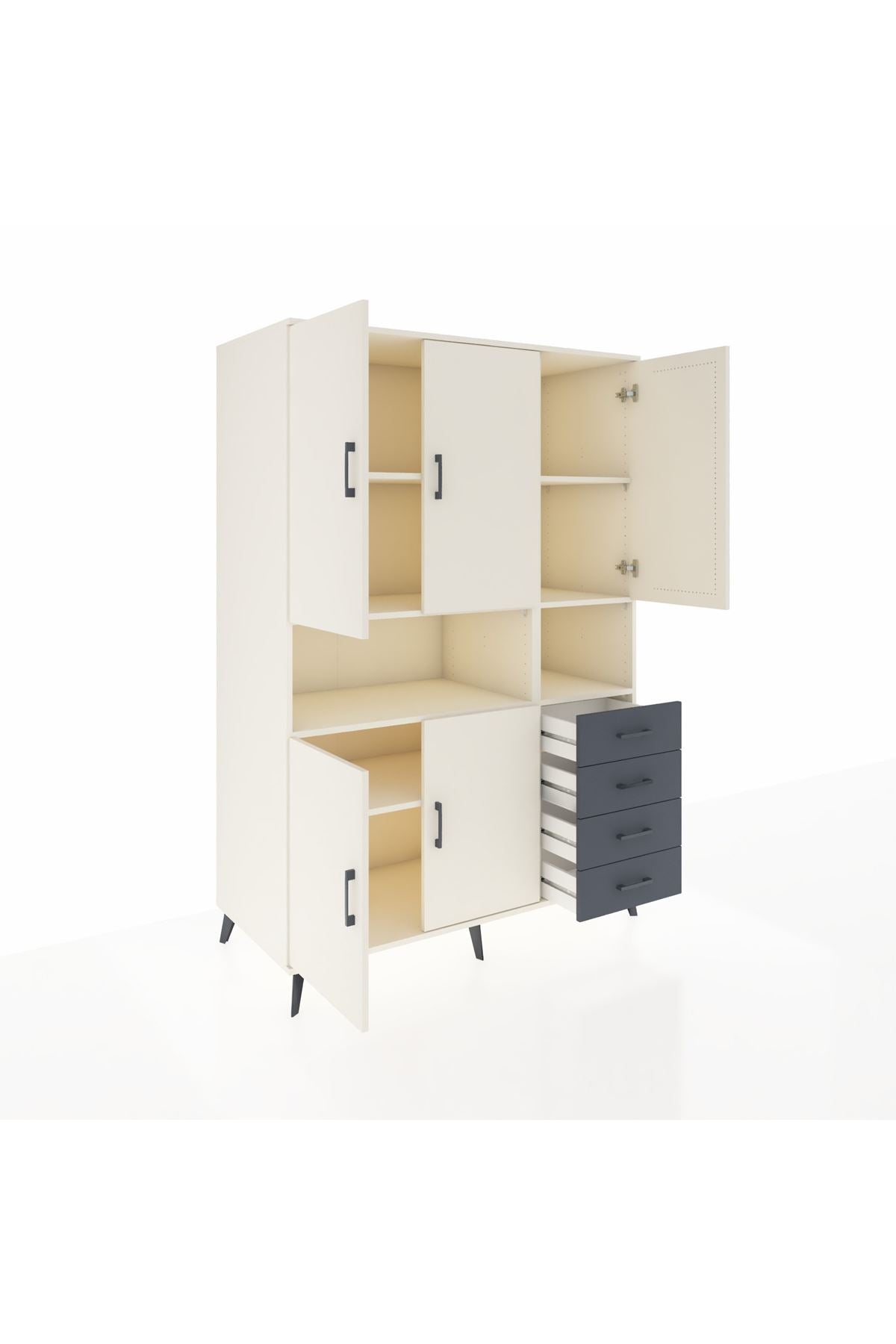 Kronos Dolap 7 Raflı 4 Çekmeceli 5 Kapaklı 132x59x195 Aytaşı-Aytaşı/Antrasit