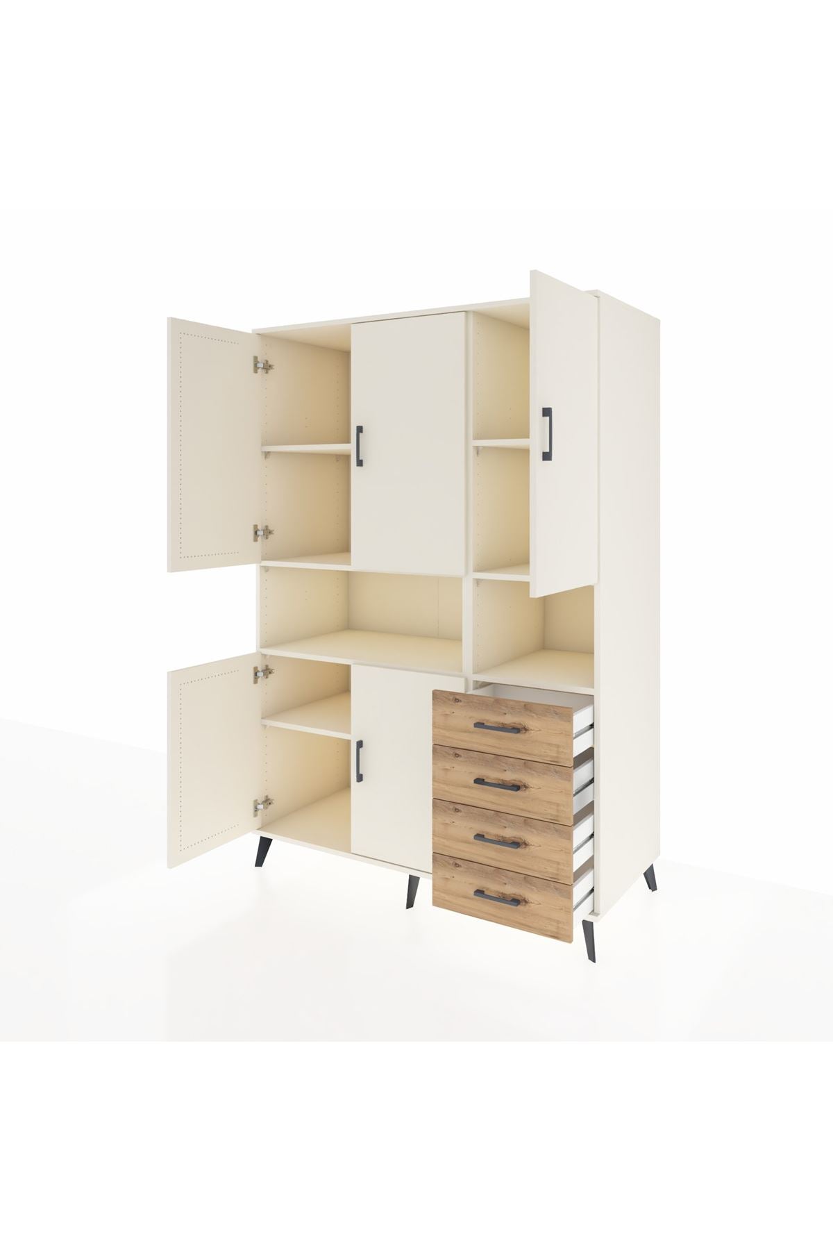 Kronos Dolap 7 Raflı 4 Çekmeceli 5 Kapaklı 132x59x195 Aytaşı-Aytaşı/Çam