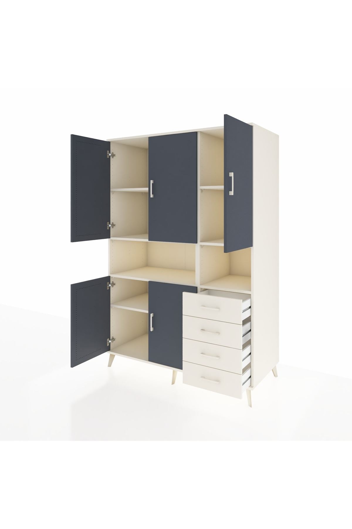 Kronos Dolap 7 Raflı 4 Çekmeceli 5 Kapaklı 132x59x195 Aytaşı-Antrasit/Aytaşı