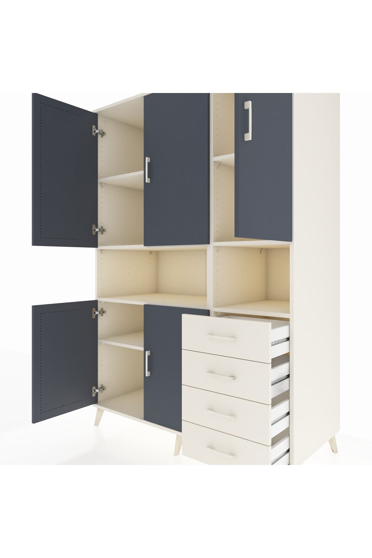 Kronos Dolap 7 Raflı 4 Çekmeceli 5 Kapaklı 132x59x195 Aytaşı-Antrasit/Aytaşı