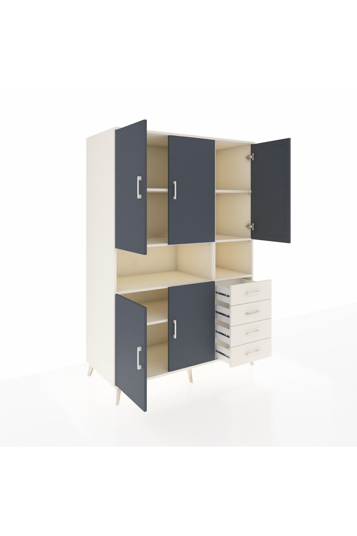 Kronos Dolap 7 Raflı 4 Çekmeceli 5 Kapaklı 132x59x195 Aytaşı-Antrasit/Aytaşı