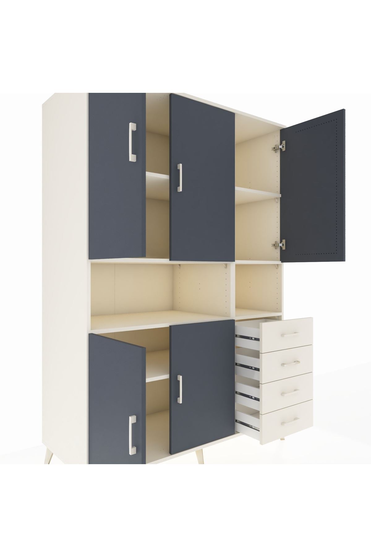 Kronos Dolap 7 Raflı 4 Çekmeceli 5 Kapaklı 132x59x195 Aytaşı-Antrasit/Aytaşı