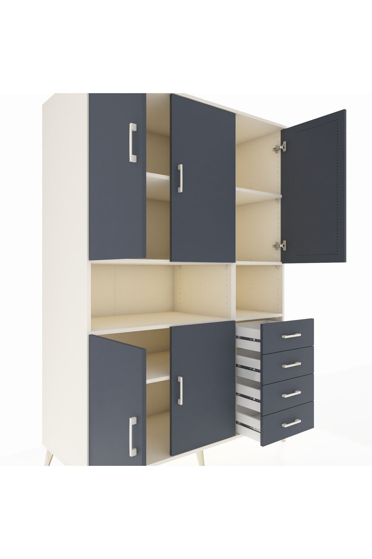 Kronos Dolap 7 Raflı 4 Çekmeceli 5 Kapaklı 132x59x195 Aytaşı-Antrasit/Antrasit