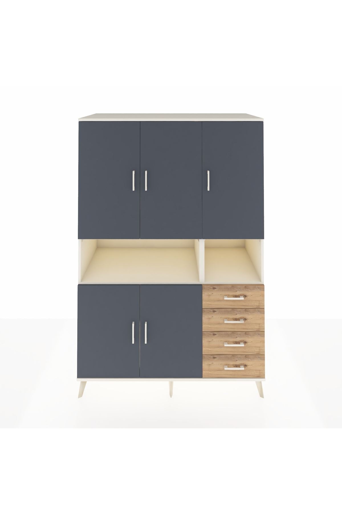 Kronos Dolap 7 Raflı 4 Çekmeceli 5 Kapaklı 132x59x195 Aytaşı-Antrasit/Çam