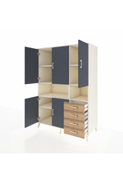 Kronos Dolap 7 Raflı 4 Çekmeceli 5 Kapaklı 132x59x195 Aytaşı-Antrasit/Çam