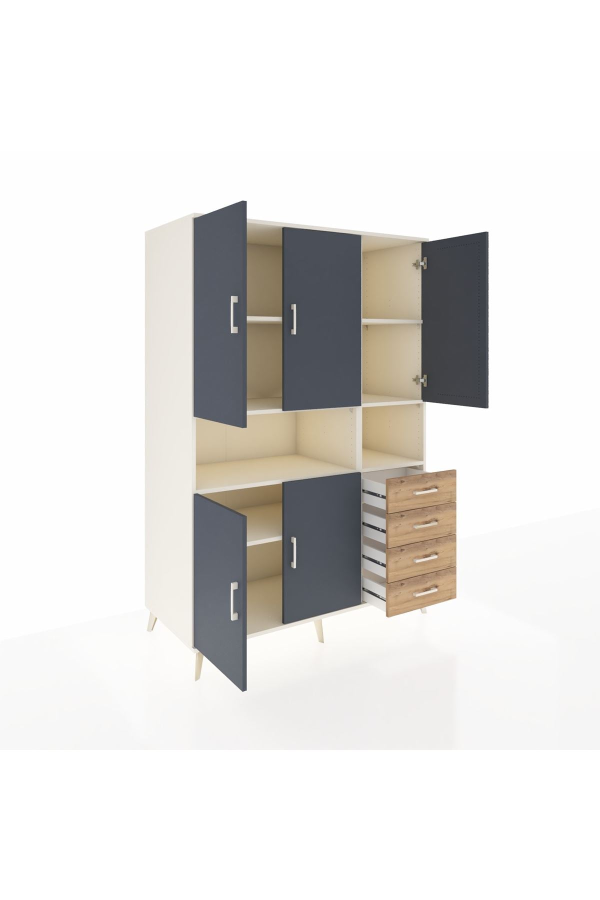 Kronos Dolap 7 Raflı 4 Çekmeceli 5 Kapaklı 132x59x195 Aytaşı-Antrasit/Çam