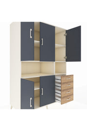 Kronos Dolap 7 Raflı 4 Çekmeceli 5 Kapaklı 132x59x195 Aytaşı-Antrasit/Çam