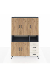 Kronos Dolap 7 Raflı 4 Çekmeceli 5 Kapaklı 132x59x195 Antrasit-Çam/Aytaşı