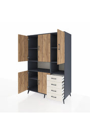 Kronos Dolap 7 Raflı 4 Çekmeceli 5 Kapaklı 132x59x195 Antrasit-Çam/Aytaşı