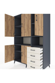 Kronos Dolap 7 Raflı 4 Çekmeceli 5 Kapaklı 132x59x195 Antrasit-Çam/Aytaşı