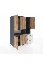 Kronos Dolap 7 Raflı 4 Çekmeceli 5 Kapaklı 132x59x195 Antrasit-Çam/Aytaşı