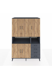 Kronos Dolap 7 Raflı 4 Çekmeceli 5 Kapaklı 132x59x195 Antrasit-Çam/Antrasit