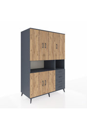 Kronos Dolap 7 Raflı 4 Çekmeceli 5 Kapaklı 132x59x195 Antrasit-Çam/Antrasit