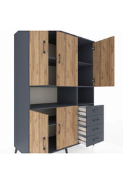 Kronos Dolap 7 Raflı 4 Çekmeceli 5 Kapaklı 132x59x195 Antrasit-Çam/Antrasit