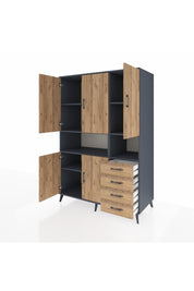 Kronos Dolap 7 Raflı 4 Çekmeceli 5 Kapaklı 132x59x195 Antrasit-Çam/Çam