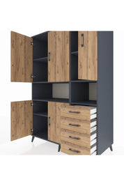 Kronos Dolap 7 Raflı 4 Çekmeceli 5 Kapaklı 132x59x195 Antrasit-Çam/Çam