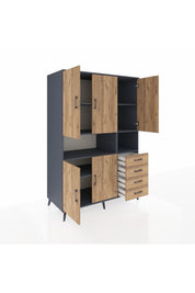 Kronos Dolap 7 Raflı 4 Çekmeceli 5 Kapaklı 132x59x195 Antrasit-Çam/Çam