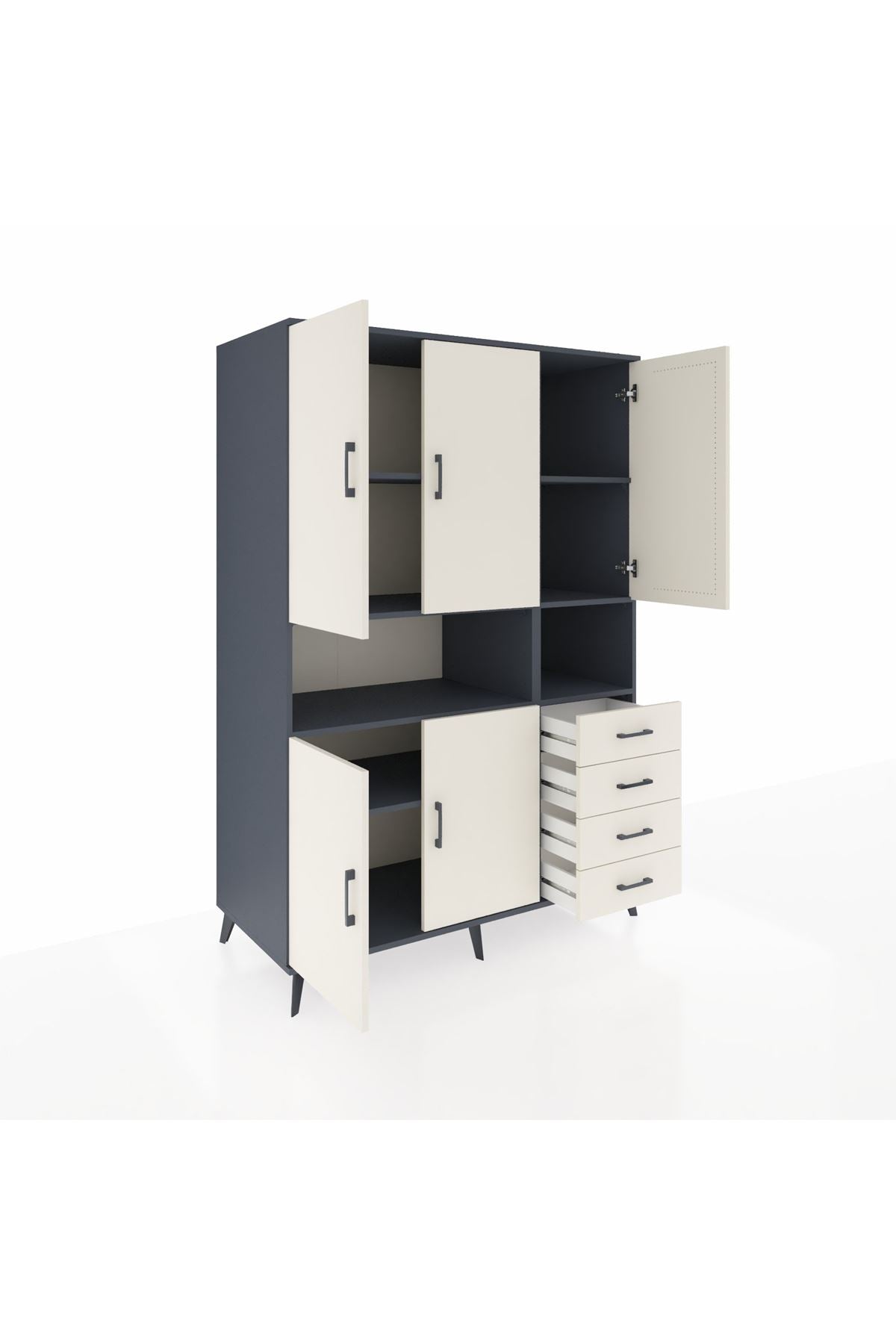 Kronos Dolap 7 Raflı 4 Çekmeceli 5 Kapaklı 132x59x195 Antrasit-Aytaşı/Aytaşı