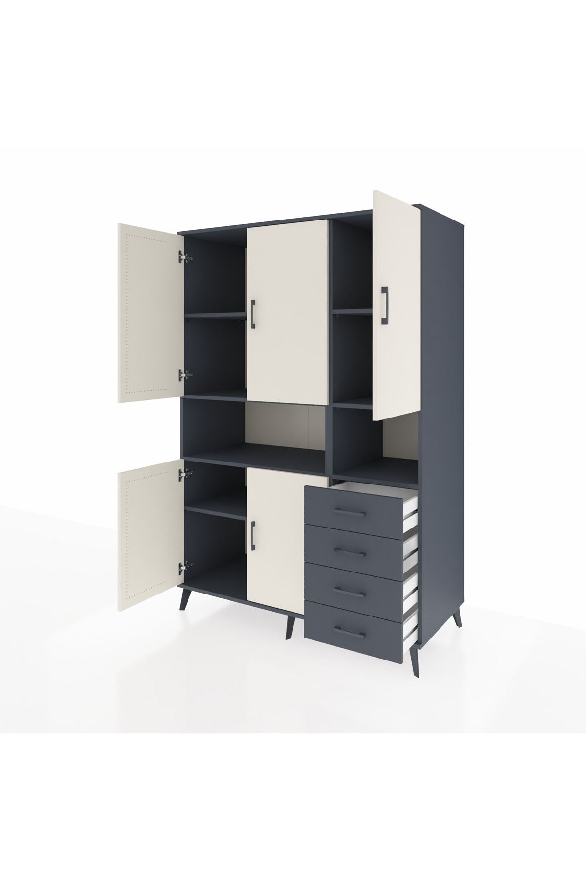 Kronos Dolap 7 Raflı 4 Çekmeceli 5 Kapaklı 132x59x195 Antrasit-Aytaşı/Antrasit